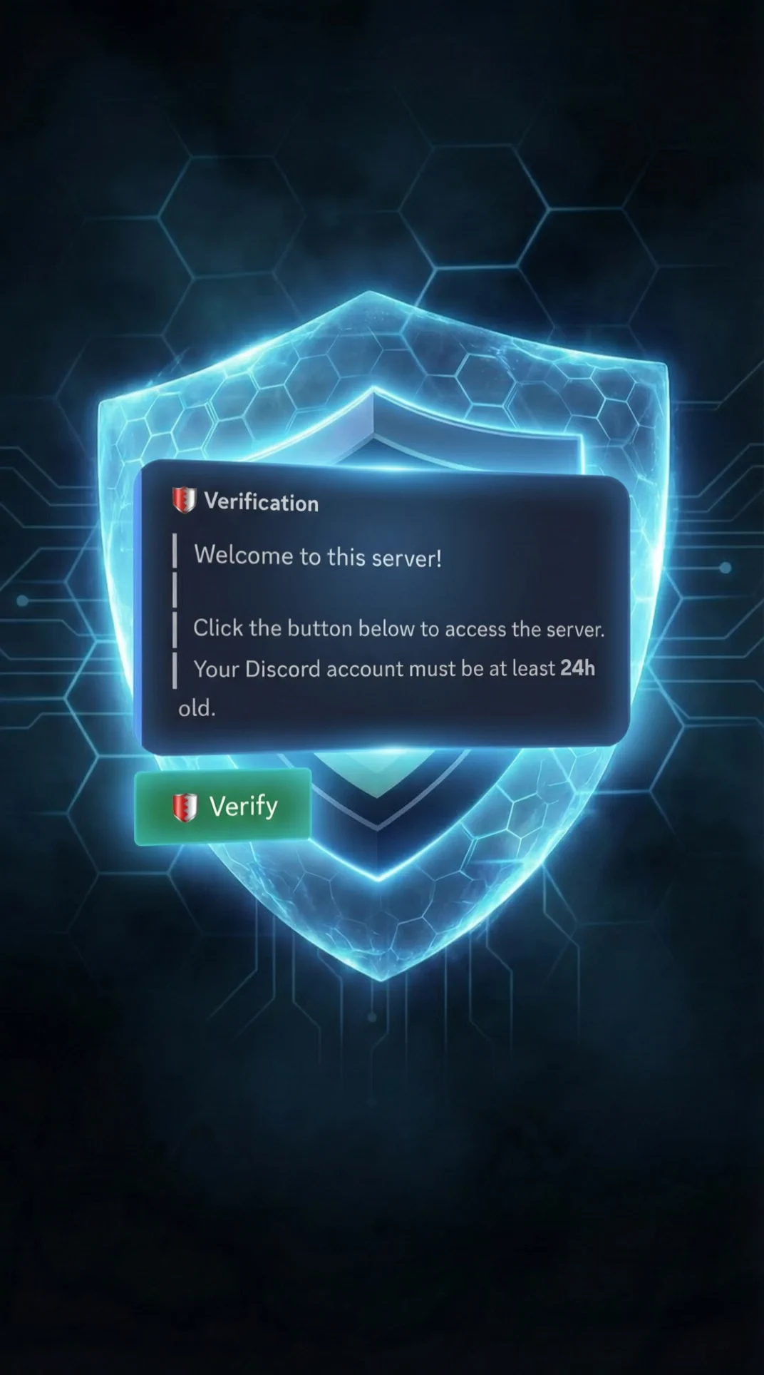 Guardian Bot verification portal — interactive member verification with account age requirement and access control